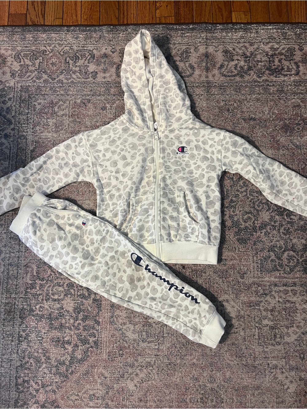 Champion Cream Leopard Zip Hoodie & Joggers Set Girls 6